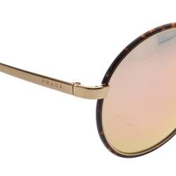 Pre Owned Prada Dark Havana Brown/ Pink Mirrored SPR 51S Cinema Round Sunglasses
