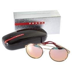 Pre Owned Prada Dark Havana Brown/ Pink Mirrored SPR 51S Cinema Round Sunglasses