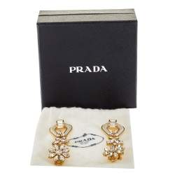 Prada Crystal & Leather Drop Clip On Earrings 
