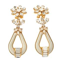 Prada Crystal & Leather Drop Clip On Earrings 
