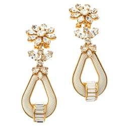 Prada Crystal & Leather Drop Clip On Earrings 