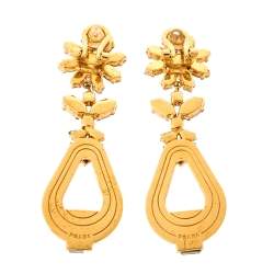 Prada Crystal & Leather Drop Clip On Earrings 