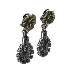 Pre Owned أقراط برادا متدلية كلبس كريستال ورد راتنج أخضر