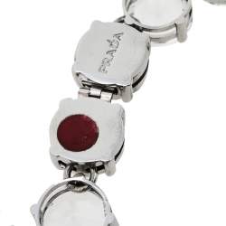 Pre Owned Prada Silver Tone Crystal Embellished Statement Necklace