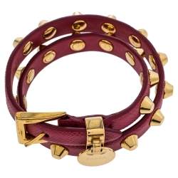 Pre Owned سوار برادا بيونيا جلد سافيانو مرصع معدن ذهبي اللون لفة مزدوجة مقاس وسط (ميديوم)