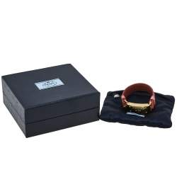 Pre Owned Prada Pink Ostrich Gold Tone Bracelet 17 cm