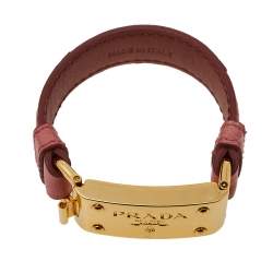 Pre Owned Prada Pink Ostrich Gold Tone Bracelet 17 cm