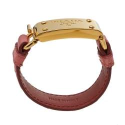 Pre Owned Prada Pink Ostrich Gold Tone Bracelet 17 cm