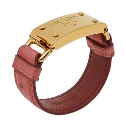 Pre Owned Prada Pink Ostrich Gold Tone Bracelet 17 cm