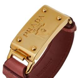Pre Owned Prada Pink Ostrich Gold Tone Bracelet 17 cm