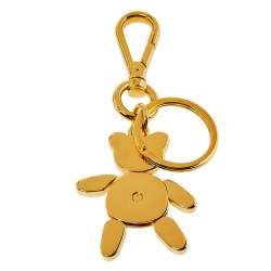 Pre Owned Prada Red Enamel Gold Tone Teddy Bear Key Chain/ Bag Charm