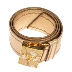 Pre Owned Prada Metallic Gold Leather Waist Belt 85 CM