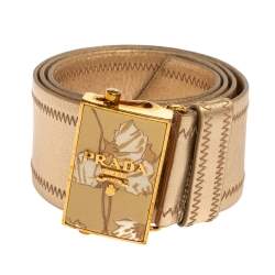 Pre Owned Prada Metallic Gold Leather Waist Belt 85 CM