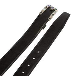 Pre Owned حزام برادا جلد أسود مزخرف مجوهرات 85 سم