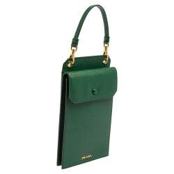 Prada Green Saffiano Lux Leather Smartphone Case