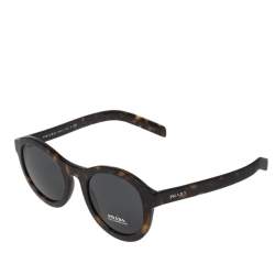 Pre Owned Prada Tortoise Brown/Grey SPR 24V Round Sunglasses