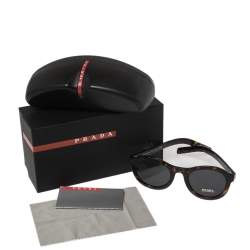 Pre Owned Prada Tortoise Brown/Grey SPR 24V Round Sunglasses