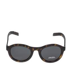 Pre Owned Prada Tortoise Brown/Grey SPR 24V Round Sunglasses