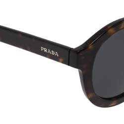 Pre Owned Prada Tortoise Brown/Grey SPR 24V Round Sunglasses