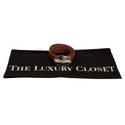 Pre Owned حزام برادا إبزيم بادج شعار جلد لامع بني 85 سم