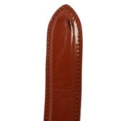 Pre Owned حزام برادا إبزيم بادج شعار جلد لامع بني 85 سم