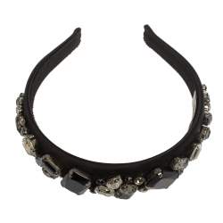 Pre Owned Prada Black Crystal Embellished Satin Headband