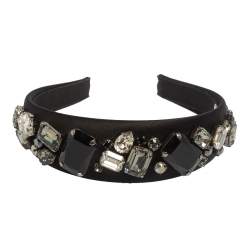 Pre Owned Prada Black Crystal Embellished Satin Headband