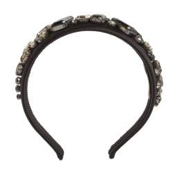 Pre Owned Prada Black Crystal Embellished Satin Headband
