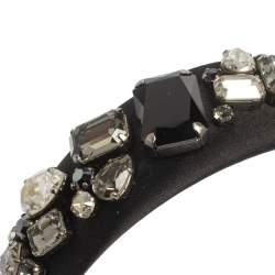 Pre Owned Prada Black Crystal Embellished Satin Headband
