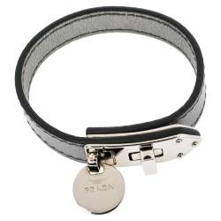 Prada Silver Saffiano Leather Turn Lock Bracelet S