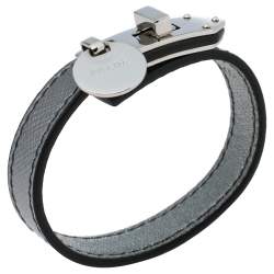 Prada Silver Saffiano Leather Turn Lock Bracelet S