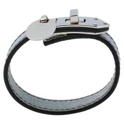 Prada Silver Saffiano Leather Turn Lock Bracelet S