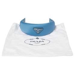 Prada Blue Logo Detail Padded Satin Wide Headband