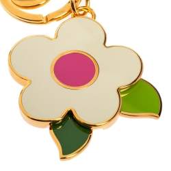 Pre Owned Prada Multicolor Flower Enamel Gold Tone Keychain/ Bag Charm