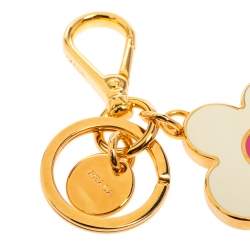 Pre Owned Prada Multicolor Flower Enamel Gold Tone Keychain/ Bag Charm