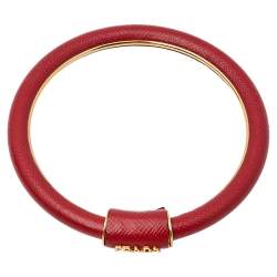 Pre Owned Prada Red Saffiano Leather Bangle Bracelet 