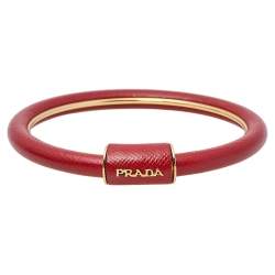 Pre Owned Prada Red Saffiano Leather Bangle Bracelet 