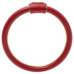 Pre Owned Prada Red Saffiano Leather Bangle Bracelet 