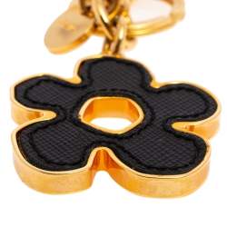 Pre Owned Prada Black Saffiano Leather Flower Bag Charm/Key Ring