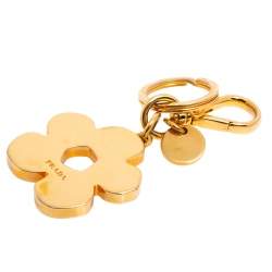 Pre Owned Prada Black Saffiano Leather Flower Bag Charm/Key Ring