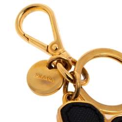 Pre Owned Prada Black Saffiano Leather Flower Bag Charm/Key Ring