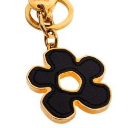 Pre Owned Prada Black Saffiano Leather Flower Bag Charm/Key Ring