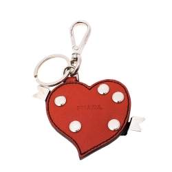 Prada Coral Red Leather Heart Bag Charm/ Key Ring
