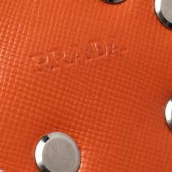 Pre Owned Prada Orange Saffiano Lux Leather Heart Key Chain and Bag Charm