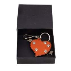Pre Owned Prada Orange Saffiano Lux Leather Heart Key Chain and Bag Charm