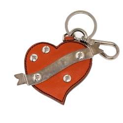 Pre Owned Prada Orange Saffiano Lux Leather Heart Key Chain and Bag Charm