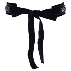 Pre Owned Prada Navy Blue Crystal Embellished Velvet Waist Belt (One Size)