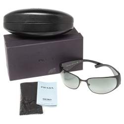 Pre Owned Prada Black Acetate Black Metal Tone SPR 50G Gradient Rectangle Sunglasses