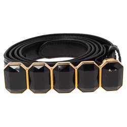 Pre Owned Prada Black Python Jewel Embellished Buckle Narrow Belt 95CM