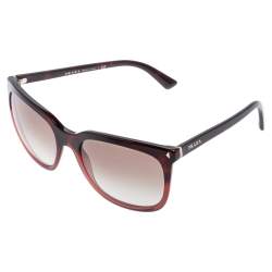 Pre Owned نظارة شمسية برادا أسيتات SPR 12R مربعة أحمر داكن متدرجة